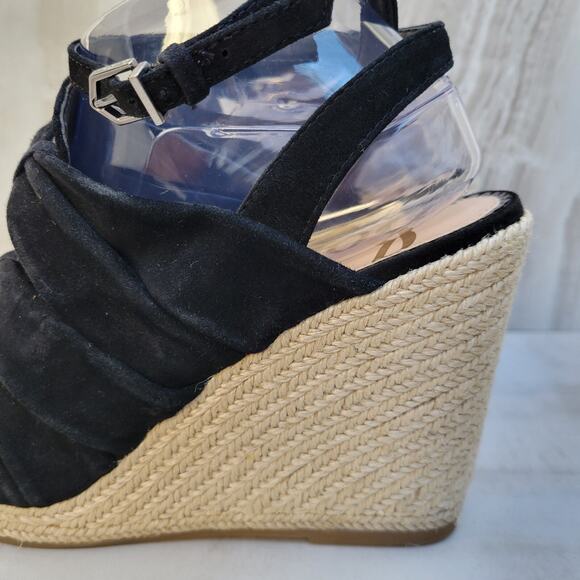 Sam Edelman Awan Black Suede Wedge Sandals Women's Size 9 Open Toe Buckle - Picture 5 of 12